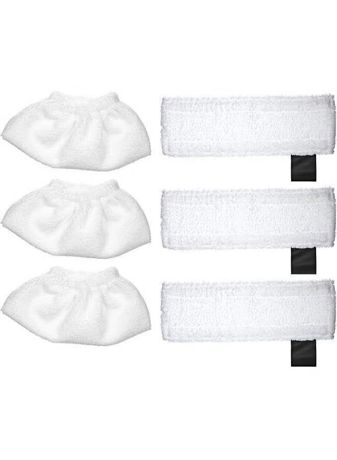 6 Pack Cloth Set Mopping Pads Replacement for Karchers SC2/ SC3/ SC4/ SC5 Microfiber Mopping Pads Cloth Accessories (for Karchers 3 Rag Nozzle Covers  for Karchers 3 Microfiber Mopping Pads)-White - Image 1